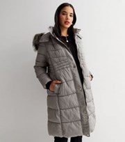 New Look Maternity Pale Grey Long Hooded Puffer Jacket